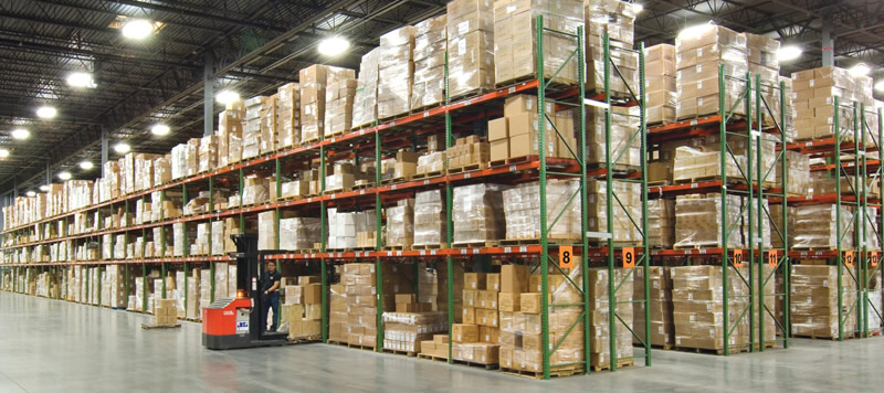 New warehouse rack system showing storage rows and aisle access