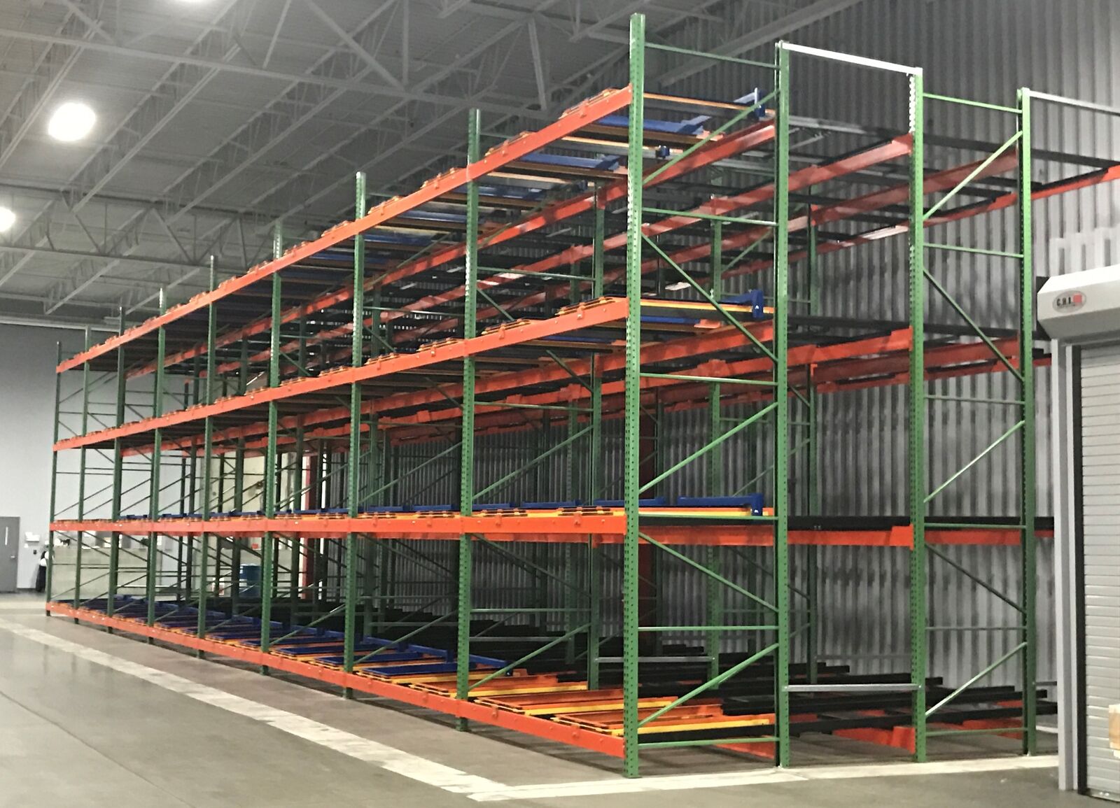 Pushback Rack showing its warehouse storage configuration
